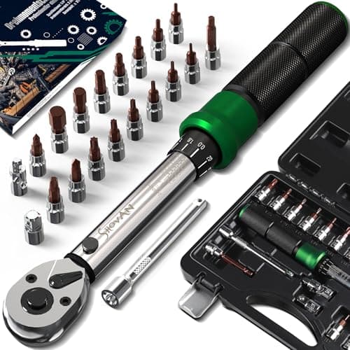 ss shovan Chiave Dinamometrica Bici, Set Chiavi a Cricchetto 1/4 di Pollice 2-24 Nm, Cricchetto Reversibile a 72 Denti, Precisione di Errore ± 3%, con Adattatore da 3/8", Punte Phillips Hex e Torx