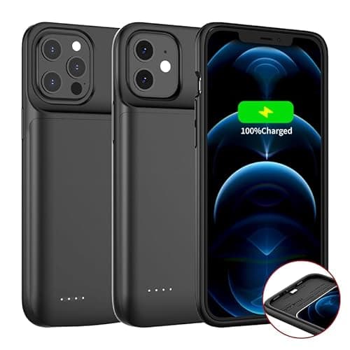 JCK 7000mAh Battery Case for iPhone 12 12 Pro Ultra Slim Battery Charging Case Rechargeable Anti Fall Protection Charger Cover 6.1'', Support Apple Pay, CarPlay, BX12(Black)