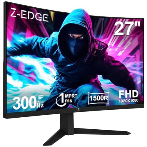 Z-Edge Monitor Gaming Curvo 27'' 300Hz (DP1.4 * 2), 1ms MPRT, FreeSync, FHD, 240Hz (HDMI2.0 * 2), Schermo PC LED 16:9, Inclinazione Regolabile, 4000:1, 1500R VA, VESA 100 * 100mm (Cavo DP Incluso)