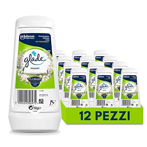 Glade Gel Assorbiodori Profumatore per Ambienti, Per Rinfrescare Stanze e Armadi, Fragranza Mughetto, Formato Scorta 12 Confezioni da 150 gr