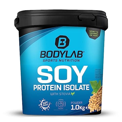 Bodylab24 Soia Proteine Isolate Vaniglia 1kg, proteine isolate di soia puramente vegetali per la costruzione dei muscoli, fino al 90% di proteine, ampio profilo di aminoacidi