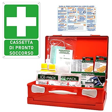 Gisinti Kit Cassetta Pronto Soccorso All.1 per Aziende con 3 o più Lavoratori Gruppo A e B + Cartello PVC 30x20 Cassetta Colore Arancio