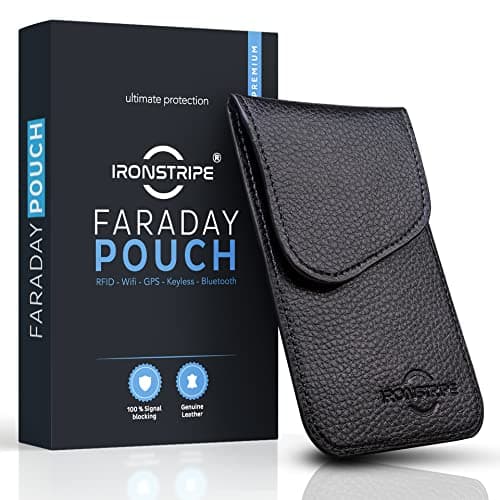 Ironstripe Portachiavi Schermato Keyless Faraday | Borsa Antifurto con Gabbia di Faraday e RFID Protection in Vera Pelle | Alta Qualità | Portachiavi Auto Antifurto per Chiavi Keyless/Jammer