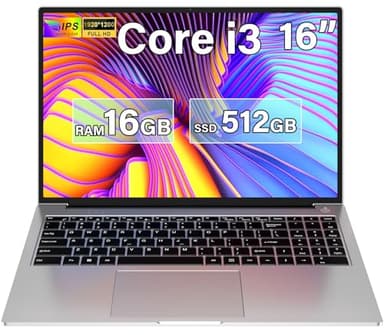 PC Portatile Gaming 16GB RAM 512GB 1TB SSD Espansione Core i3 (fino a 3,2Ghz) Notebook 16 Pollici Computer Portatile 1920 * 1200 IPS UHD 5G WiFi con mouse & adesivi per tastiera Italiana-Argento