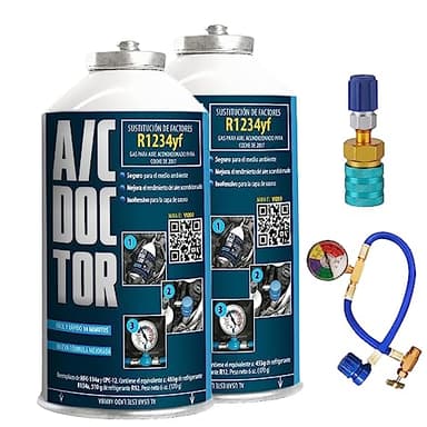 AC DOCTOR Kit 2 Bombola Gas Refrigerante Organico ecologico sostituto R1234yf per ricarica aria condizionata auto dopo il 2017 + Tubo con manometro + Adattatore R1234yf