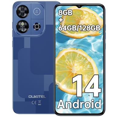 OUKITEL C57S Smartphone Android 14-8GB(2+6) RAM+64GB ROM(TF 128GB), Octa-Core, 6.52" HD+ Telefono Cellulare, 13MP+5MP Cellulari, 4300mAh, 4G Dual SIM Telefoni, Face ID/GPS/3.5mm Jack - Blu