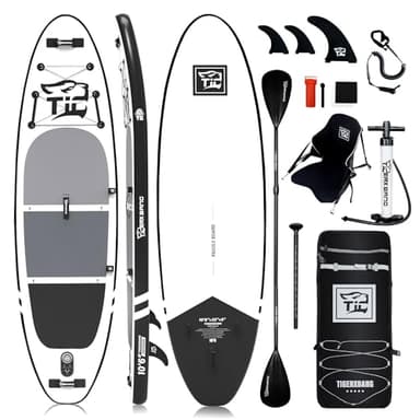 TIGERXBANG Tavola Paddle Surf Gonfiabile 320x82x15cm con Accessori Premium Tavola SUP, Stand Up Paddle per Adulti/Bambini con Pagaia a Doppia Lama, Sedile Kayak, Collezione Defender-Pro Nero