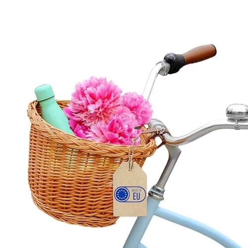 Creative Home Cestino da Bicicletta in Vimini | Naturale Salice 36 x 29 x 23cm (+/-2cm) | Cestino portaoggetti Intrecciato a Mano | Cestino Anteriore Facile da Montare con Cinghie | Cestino per Spesa