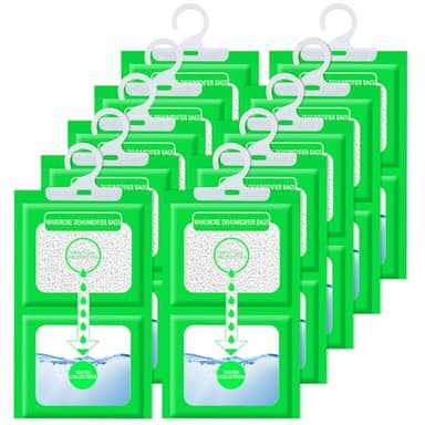 XUNIVERS Sacchetti deumidificanti per armadi,Set di 10 Sacchetti 100g Assorbiumidità Armadio,Buste deumidificatore da Appendere,Set Anti-Muffa Sacchetti Deumidificanti,Assorbi Umidità In Armadi.