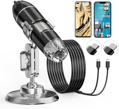 Microscopio digitale USB, AOPICK 10X-200X Ingrandimento fotocamera endoscopio, microscopio digitale portatile con 8 luci a LED per Android(USB-C), iPhone e iPad