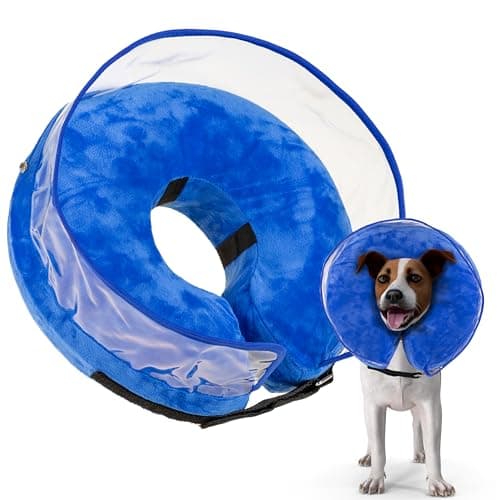 A Cuccia di B - Collare Elisabettiano Cane Morbido - Cono Protettivo Gonfiabile Blu per Cani - Taglie M e L - Per Cani di taglia Media e Grandi (Blu, M)