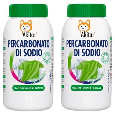 Akitaink Percarbonato di Sodio per Bucato Puro - 2 Kg Sbiancante, Smacchiante e Igienizzante Ecologico - 500 Lavaggi, Ideale come Smacchiatore per Bucato e Antimuffa Prodotto in Italia