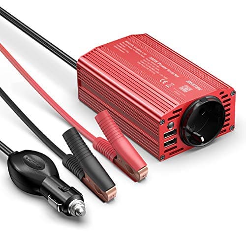BESTEK 300W Inverter da Auto 12V a 220V con 2 Porte USB 2,4 A, Trasformatore Invertitore di Potenza per Camper Viaggio[Onda Sinusoidale Modificata, Adattatore Accendisigari, Clip per Batteria]