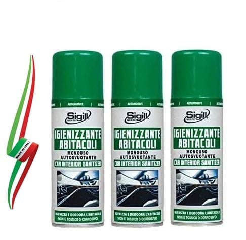 Set 3 BOMBOLETTE di IGIENIZZANTE Spray MONOUSO per ABITACOLI di Auto O CAMERE E Ambienti Chiusi 200ml