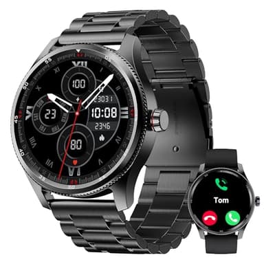 TOOBUR Orologio Smartwatch Uomo con Lunetta in Metallo, Chiamate Risposta, 100 Sport, Contapassi e Cardiofrequenzimetro, Impermeabile IP68 per il nuoto, Compatibile con iOS Android