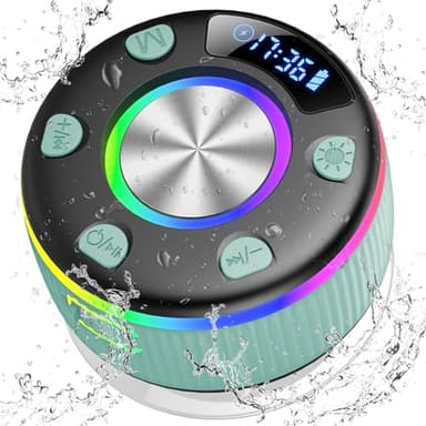 PRSCFUM Cassa Doccia Bluetooth 5.3, Cassa Bluetooth Doccia con Luce RGB, IP7 Impermeabile Speaker Bluetooth con Ventosa, 8 Ore Stereo USB-C, Altoparlante Portatile per Bagno Piscina Feste, Verde