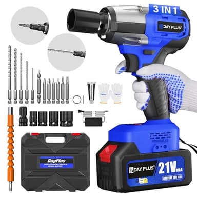 Yiyai 3 in 1 Avvitatore a Impulsi Brushless, 1/2'' 550N.m Chiave Elettrica con 12 Bits per Forare/Svitare, Riduttore Stepless Avvitatore Impulsi 3400RPM con Luce LED Attivata per Auto,Casa,DIY (4.0Ah)
