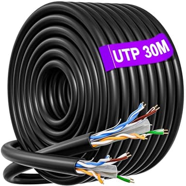 Cavo Ethernet 30 metri, Cat 6 Cavo LAN Alta Velocità Cavo di Rete 30m Esterno Impermeabile, 23AWG Lungo Installazione Cavo Internet, UTP RJ45 Gigabit 250MHz Banda Larga Cavo Patch Nero per Router
