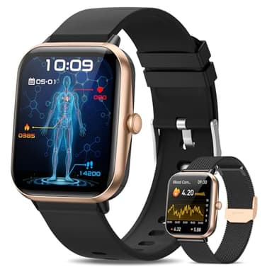BANLVS Smartwatch Uomo Donna con 𝙈𝙤𝙣𝙞𝙩𝙤𝙧 𝙂𝙡𝙞𝙘𝙚𝙢𝙞𝙖, 1.83" Orologio Fitness Chiamate Bluetooth con 24/7 Monitor Sonno e Cardiofrequenzimetro, IP68, SpO2, Smartwatch per Android iOS Nero