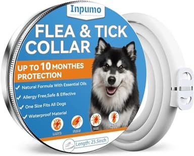 Inpumo Collare Antiparassitario per Cani, Collare Antipulci Cane, Olio Essenziale Naturale 10 Mesi di Protezione Impermeabile Regolabile per Cani di Taglia Piccola Media e Grande 65CM (1 pack)