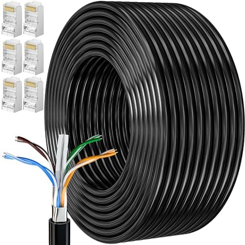 Cavo Ethernet 30 Metri, Cat 6 Schermato Cavo Lan 30mt, Lungo Cavo Wlan per Esterno Alta Velocità Cavo di Rete, Bobina FTP 23AWG Gigabit Rj45 Cavo Internet Nero per Modem Router