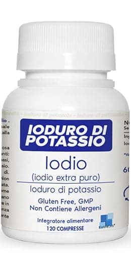 Ioduro di Potassio, 120 Compresse di Iodio Puro da 225 mcg, Alto Dosaggio, Facilmente Deglutibili, Prodotto in Italia