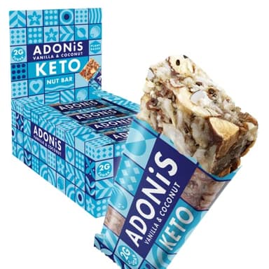 Barretta Keto Adonis Vaniglia & Cocco | 16 Barrette | Vegano & 100% Naturale | Senza Glutine, Senza Zuccheri, Senza Olio di Palma, Senza Lattosio | Dieta Chetogenica Snack Bars