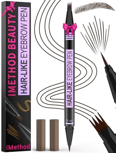 iMethod Microblading Matita per sopracciglia – Eyebrow Pencil Dual Ended 2 in 1 Matita per sopracciglia con 4 micro punte e punta precisa del pennello per creare sopracciglia naturali, marrone scuro