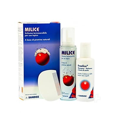 Milice Schiuma Termosensibile per uso topico 150 ml + Shampoo Complementare 80 ml + Pettine a Denti Fitti per la rimozione di Lendini e Pidocchi
