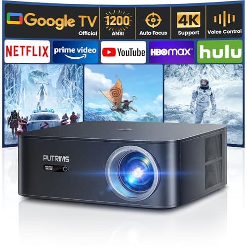 Proiettore【1200 ANSI/Google TV】, Netflix Ufficiale Proiettore 4K Supporto, PUTRIMS Autofocus/Keystone Nativo 1080P Full HD Smart Videoproiettore con Controllo Vocale 50% Zoom per telefono/Home Cinema