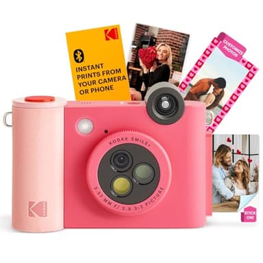 KODAK Smile+ Fotocamera istantanea digitale 2-in-1 e stampante fotografica Bluetooth - 10MP, obiettivo rotante, foto adesive Zink 2x3”, stampa da app divertente su dispositivi smart - Fucsia