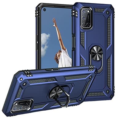 Cover Compatibile per Oppo A72 / A52 / A92 con Girevole Anello 360 Gradi Custodia Magnetica Antiurto Rigida Resistente Protettiva Case Bumper Ring (Blu)