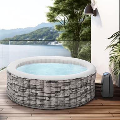 pro.tec Vasca Idromassaggio Gonfiabile Mini Piscina Fuori Terra Posti per 6 Persone Getti Masaggianti Temperatura Regolabile capacità 1000L incl Copertura - Motivo Pietra