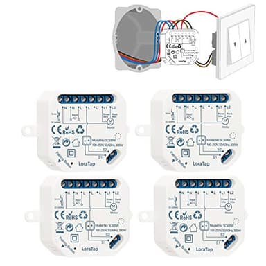 LoraTap Interruttore Tapparelle WiFi, 4pz Modulo Comando per Tapparelle Elettriche, Controllo Vocale con Alexa e Google Home, Controllo App Smart Life, Timer Switch per Persiane e Tende, 300W