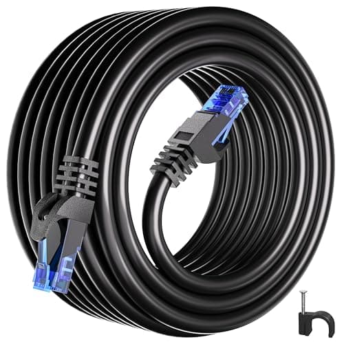 Cavo Ethernet 30 metri, Esterno Interno Cat 6 Cavo LAN 30 metri Lungo RJ45 Cavo di Rete Alta Velocità 250MHz 1000Mbps, Gigabit 23AWG Cavo Internet 30m Nero Round UTP CCA per Router Switch (30 Clips)