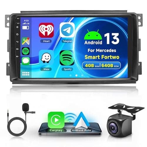 4G+64G Wireless Carplay Android 13 Autoradio 2 Din per Mercedes Benz Smart Fortwo 451 2005-2010 9 Pollici Autoradio Android Auto GPS Navi WiFi Mirror Link Bluetooth FM/RDS/EQ/SWC Telecamera Posteriore