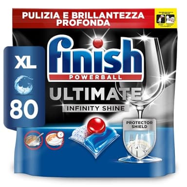 Finish Ultimate Infinity Shine Pastiglie Lavastoviglie, 80 Capsule Lavastoviglie, Detergenti per Lavastoviglie contro lo Sporco e i Residui Incrostati (Confezione da 1)