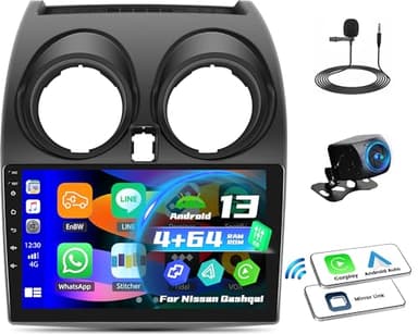 OiLiehu 4+64G 4 Core Android 13 Autoradio 2 Din Carplay Android Auto Radio per Nissan Qashqai J10 2006-2013 Autoradio con Schermo 9 pollici con Bluetooth GPS FM RDS WiFi SWC EQ+Telecamera Posteriore