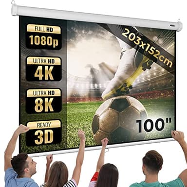 Jago® Telo Proiettore - con/senza Supporto, Avvolgibile, 16:9/4:3/1:1 HD 4K 3D - Panello, Schermo per Proiettore, Proiezione, Telo per Videoproiettore, Schermi, Letto (203x152 cm - 100")