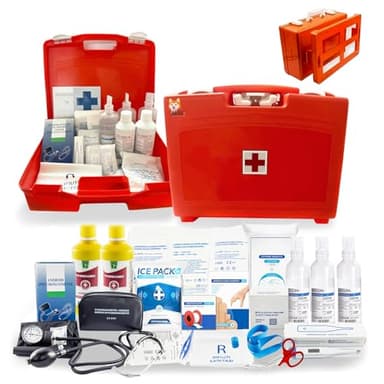 Akitaink Cassetta medica Aziendale, Kit Pronto Soccorso con Misuratore di Pressione, Staffa di primo soccorso: Conforme DM 388 Allegato 1 per Gruppi con 3 o più Lavoratori, Made in Italy