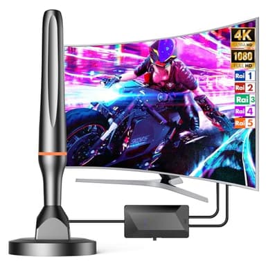 DGUPSP Antenna TV Digitale, Antenna tv Interna,Potente Antenna HDTV Interna Esterna con Amplificatore, Ricezione 360°antenna TV Supporta 4K/1080P UHF/VHF DVB-T/T2 - All TVs