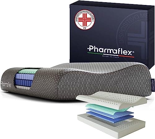 Pharmaflex Cervical - Cuscino Cervicale Memory Foam Letto per Dormire 71x42 Ortopedico e Ergonomico, Morbido Supporto a 5 Strati Allevia Dolori, Guanciale Medico Fresco, Antiacaro e Anallergico