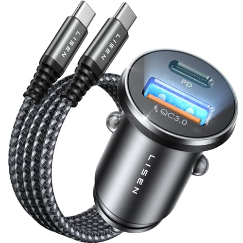 LISEN Caricatore Auto USB C 54W PD 3.0 Accessori Auto Con 60W Cavo USB C Accendisigari Ricarica Rapido Caricabatterie Auto Compatibile con iPhone 16 15 14 13 12 Pro Max Galaxy S25 Ultra
