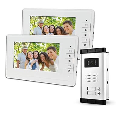 LIBO 7"Sistema Videocitofonico Cablato 2 Monitor Due Pulsanti Chiamata con Visione Notturna, Can Control 2 Alloggiato per multi Appartamento/Famiglie, Solo movimento