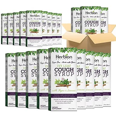 Herbion Naturals Sciroppo per la tosse alle foglie di edera con timo e liquirizia, 5 FL Oz - Lenisce la gola - Senza alcool, senza zucchero con Stevia (confezione da 24)