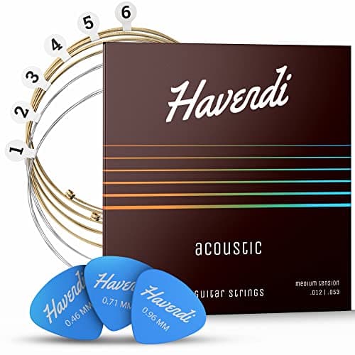 HAVENDI® Corde per chitarra western – Corde di qualità del suono brillante in acciaio per chitarra acustica rivestita con fosforo bronzo (set da 6 corde, incl. 3 plettri