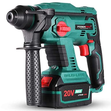 POSENPRO Martello Tassellatore SDS Plus a Batteria 20 V, Motore Senza Spazzole, 4 in 1 Funzione, Forza Percussione 1,7 Joule, 4,0 Ah Batteria, Martello Demolitore Batteria