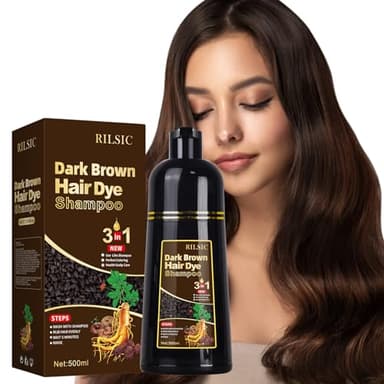RILSIC Shampoo per Capelli Neri per Capelli Grigi, 500 ml Shampoo per Capelli 3 in 1,Colore Naturale, Shampoo Colorante,Shampoo per Capelli,Tintura per Capelli per Uomini Donne