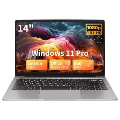 MOREPC Laptop 14",Notebook Portatile Leggero, Celeron N4120, 8GB RAM DDR4,Windows 11 Pro,Include una Pellicola Protettiva per Tastiera in Layout Italiano, Ideale per Studio e Lavoro(8GB+128G SSD)