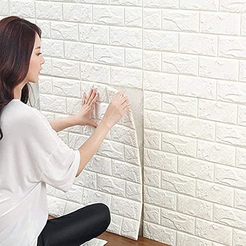 LeapBeast 10PCS 3D Carta da Parati Mattoni,pannelli decorativi 3d per parete,Autoadesiva Wallpaper Brick, Impermeabile Spessore Wallpaper per Cucina Ufficio TV Sfondo (Bianco, 35 * 38)